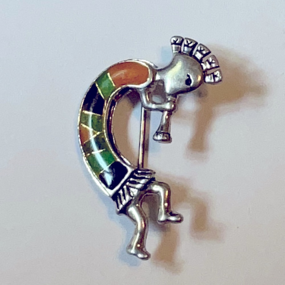 Carolyn Pollack Silver 925 with inlayed multi stone Kokopelli Brooch